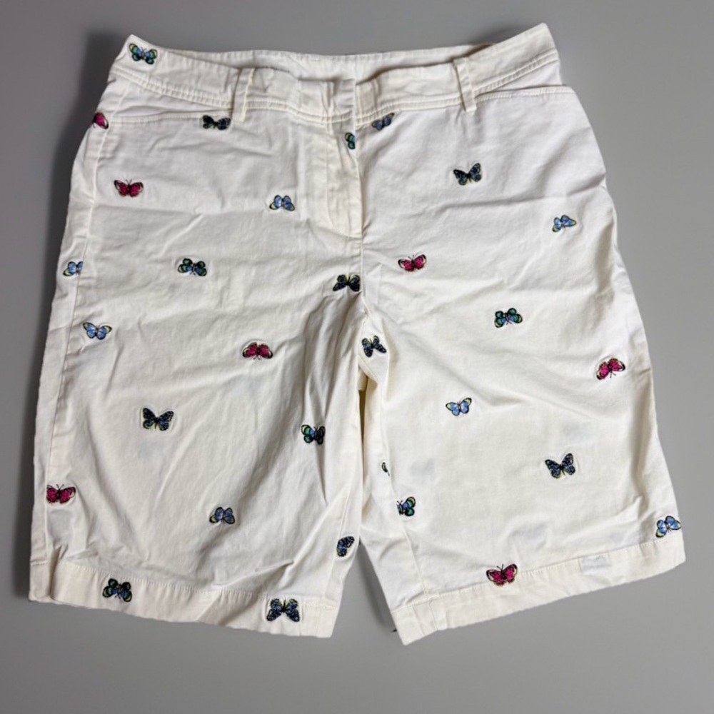Talbots Perfect Shorts Butterfly Embroidered Stretch Bermuda Chino Women’s 10.